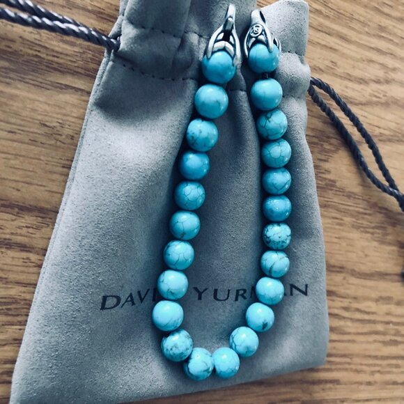 David Yurman 8mm Spiritual Beads Bracelet SS w/Turquoise 8.25” MSRP $1,250 “Mint - Picture 8 of 9